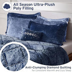 Intelligent Design Twin Comforter Set, Velvet Comforter Set , Luxury Diamond Quilting Comforter Set, Fluffy Comforter Bed Set with Decorative Pillowand 1 Sham, 3 Piece Navy, Twin/Twin XL