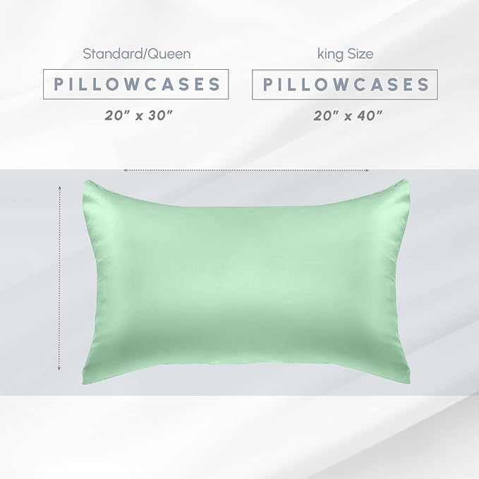 Elegant Comfort 6-Pack Cooling Viscose Satin Pillowcase Set with Hidden Zipper Closure, Silky Smooth for Best Hair and Skin Care-Beautiful Gift Box-6-Piece Satin Pillowcase Set, King, Mint Green