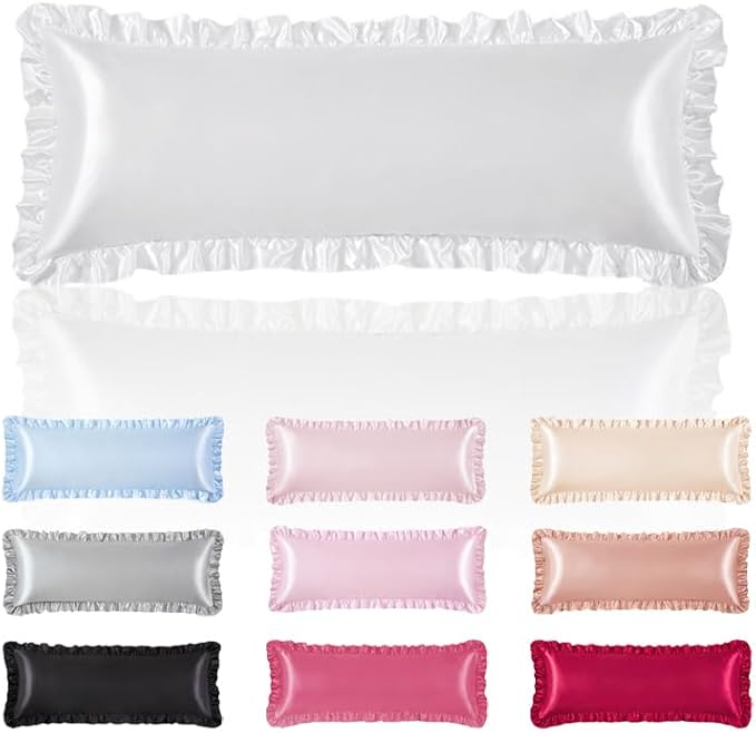 White Satin Pillowcases Body Pillow for Hair and Skin,White Body Pillow Silk Pillowcase with Envelope Closure Princess Room Decoration