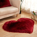 Faux Fur Sheepskin Heart Shaped Area Rugs, 12"x16" Luxurious Wool Love Floor Carpets Bathroom Non-Slip Mat for Home Decor Nursery Living Room Bedroom Pet Kids and Baby Room (Wine Red)
