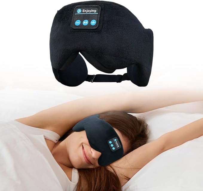 SYPVRY Bluetooth 5.4 Headphones Headband Eye Mask Wireless Sleep Mask，Blackout Bluetooth Eye Mask for Sleeping，Cotton Sleep Mask for Side Sleepers Adjustable Hook and Loop