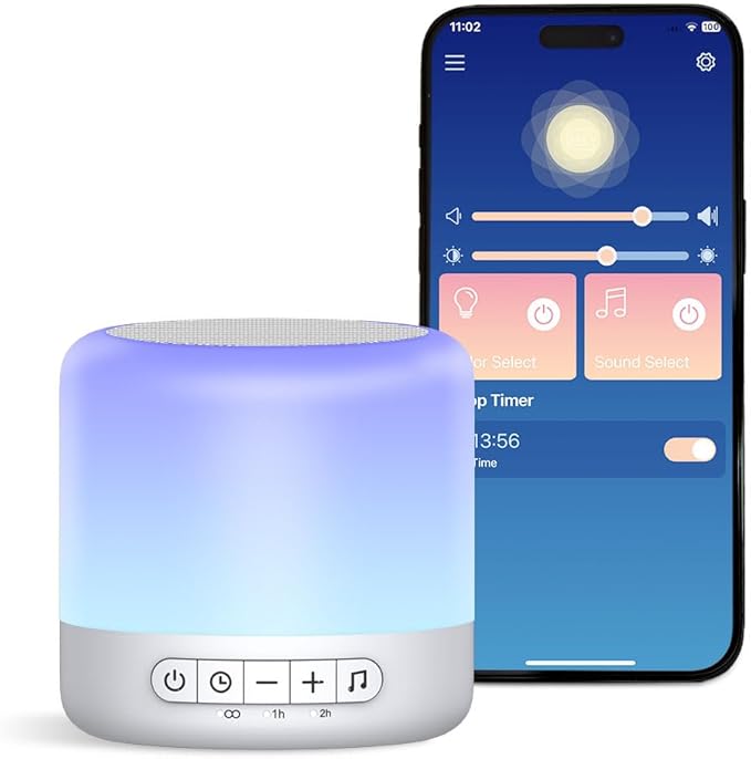 Easysleep Sound Machine Baby White Noise Machine for Sleeping,Toddler Sleep Trainer with 30 Soothing Sounds 12 Night Light,Timers, App Remote Control,Night Light Sleep Machine for Nursery Kid