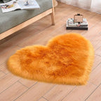 Faux Fur Sheepskin Heart Shaped Area Rugs, 12"x16" Luxurious Wool Love Floor Carpets Bathroom Non-Slip Mat for Home Decor Nursery Living Room Bedroom Pet Kids and Baby Room (Yellow Camel)