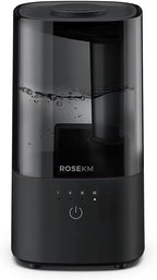ROSEKM Humidifiers for Bedroom (1.1L), Small Cool Mist Humidifier for Home Plant and Baby Nursery, Quiet Ultrasonic Humidifier with 360° Nozzle, Auto Shut-Off, Filterless, Black