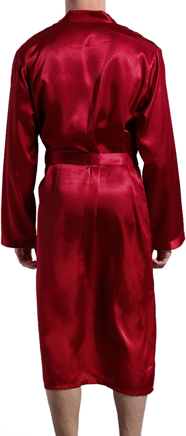 Previn Men's Satin Kimono Robe Long Spa Bathrobes Luxurious Silk Long Sleeve Loungewear