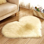 Faux Fur Sheepskin Heart Shaped Area Rugs, 16"x20" Luxurious Wool Love Floor Carpets Bathroom Non-Slip Mat for Home Decor Nursery Living Room Bedroom Pet Kids and Baby Room (Light Yellow)