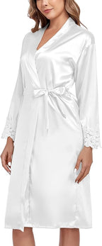 BestWendding Women's Silk Robe Set 2 Pieces Pajamas Sets Sexy Soft Satin Robe with V Neck Camisole Lingerie Nightgown