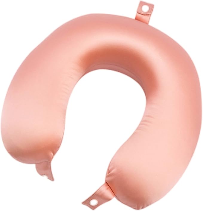 ROSEWARD 100% Mulberry Silk Neck Pillow for Travel 22 Momme Real Silk Travel Pillow for Pain Relief Sleeping, Silk Airplane Pillow, Anti Wrinkle Travel Pillow Made in USA (Blush)