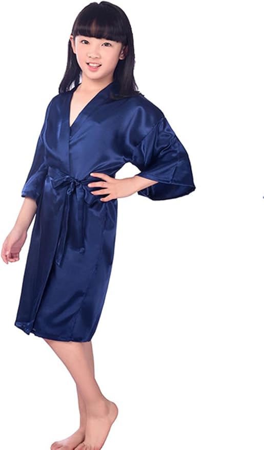QXQTER Silky Satin Robes for Kids Girls Flower Girl Robe for Wedding Bridal Party with Gold Glitters