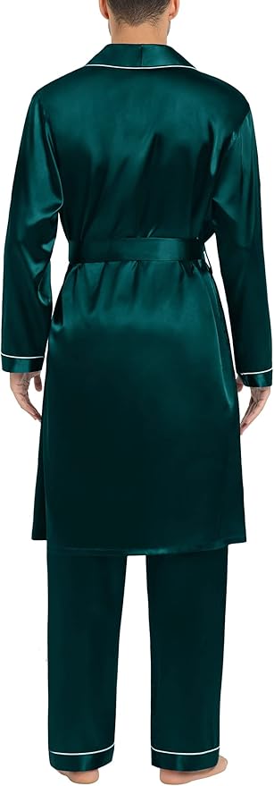 SWOMOG Men's Satin Robe Silky Kimono Bathrobe with Shorts Set Lightweight Soft Loungewear Nightwear