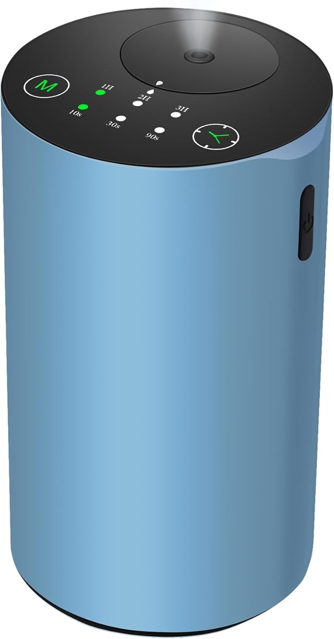 Waterless Essential Oil Diffuser, Battery Powered Mini Scent Air Machine, Aromatherapy Mist Diffuser for Home Room Car Office (Blue Aluminum Alloy)