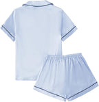 LYANER Women's Silky Satin Pajamas Set Short Sleeve Button Down Shirt With Shorts Pjs Set Sleepwear