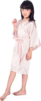 QXQTER Silky Satin Robes for Kids Girls Flower Girl Robe for Wedding Bridal Party with Gold Glitters