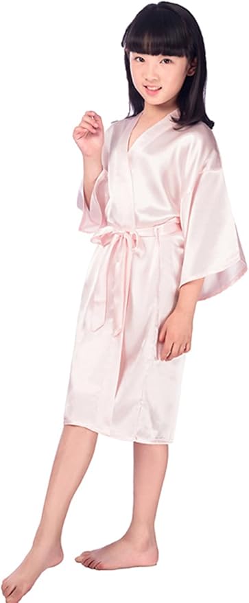 QXQTER Silky Satin Robes for Kids Girls Flower Girl Robe for Wedding Bridal Party with Gold Glitters