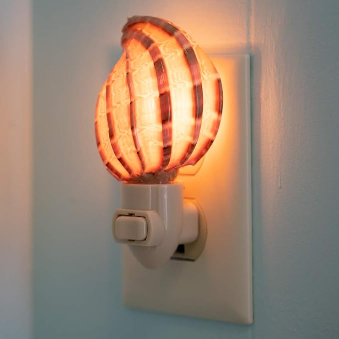 Nautical Crush Trading Seashell Night Light – Beach Night Light with Harpa Shell Light for Bathroom – Sea Shell Lamp – Seashell Lamp Plug Into Wall