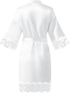 Womens Short Satin Robe Lace Trim Silk Kimono Sleepwear Bridesmaid Robes for Bride Wedding Party Nightgown