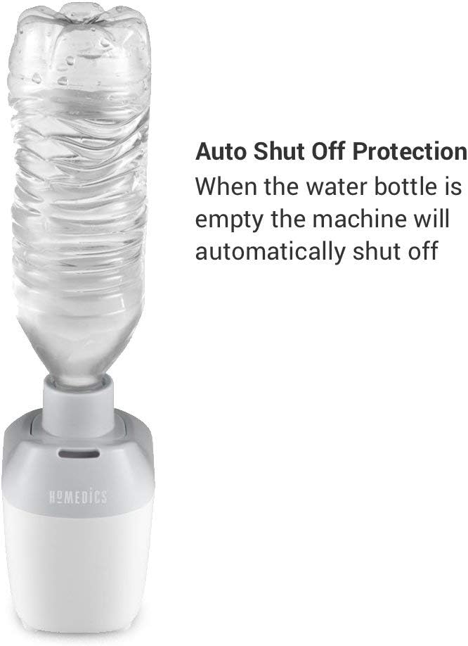 Homedics Ultrasonic Portable Humidifier – Small Air Humidifiers for Bedroom, Plants, Office, Travel – Cool Mist Humidifiers, Uses Standard Water Bottle, White