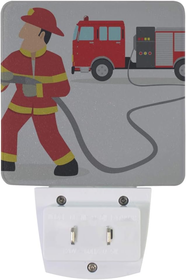 Plug in Night Light Cartoon Illustration of Firefighter Lamp Ultra-Slim, Cool-Touch Dusk to Dawn Sensor LED Nightlight Smart Light Automatically Lights for Kids Adults and Nursery Decor Night Light