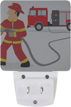 Plug in Night Light Cartoon Illustration of Firefighter Lamp Ultra-Slim, Cool-Touch Dusk to Dawn Sensor LED Nightlight Smart Light Automatically Lights for Kids Adults and Nursery Decor Night Light
