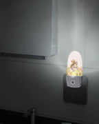 Night Light Plug into Wall, Thanksgiving Day Fall Squirrel Sunflowers Botanical Leaves Berries Peach Popsicle Shape Night Light LED Nightlight with Light Sensors for Kids Bedroom Hallway