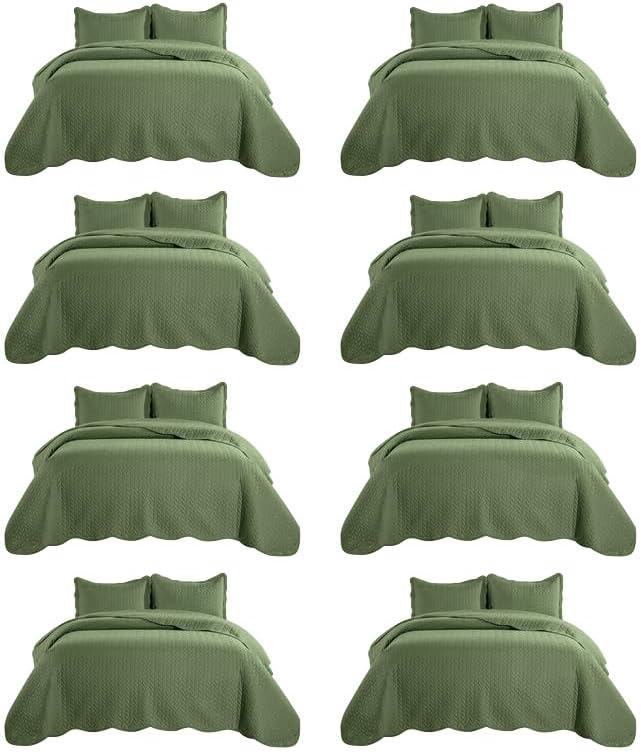IR Imperial Rooms 8 Pack Quilt King Size Bedding (106" x 96") - Bulk Wholesale for Hotels, Guest Bedroom & Airbnbs - Lightweight Microfiber Reversible Embossed Quilts Bedspread (Olive Green)