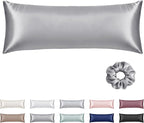 Vielit Satin Body Pillow Pillowcase 1pc,Silky Body Pillow Cover Similar to Silk Pillow Cases Soft Body Pillow Case 20x54 & Envelope Closure,Gift for Women Men Grey & 1 Satin Scunchie