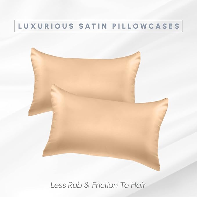 Elegant Comfort 2-Pack Cooling Viscose Satin Pillowcase Set with Hidden Zipper Closure, Silky Smooth for Best Hair and Skin Care-Beautiful Gift Box-2-Piece Satin Pillowcase Set, King, Champagne