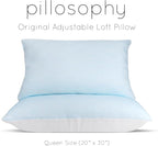 pillosophy Original Adjustable Loft Pillow • Gel-Infused Shredded Memory Foam Fill • Dual-Sided Washable Cooling Cover • Perfect for Back, Side, Stomach Sleepers (Queen Size, 1-pack)