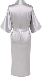 Womens Long Silky Robe Satin Kimono Robes Silk Bathrobe for Wedding Party Full Length Dressing Gown