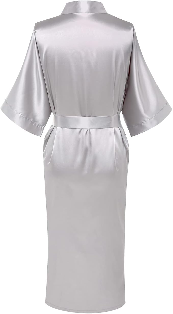 Womens Long Silky Robe Satin Kimono Robes Silk Bathrobe for Wedding Party Full Length Dressing Gown