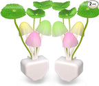 [2 Pack] UTLK Plug in LED Mushroom Night Light Lamp with Dusk to Dawn Sensor, Cut Color Changing Bed Nightlight LED Wall Light