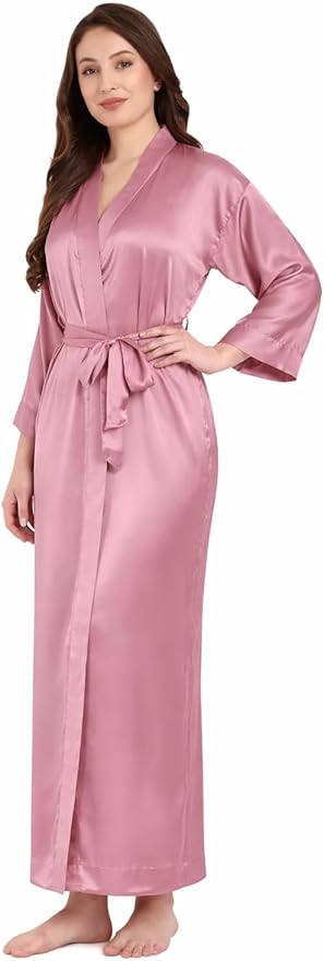 Silk Robes for Women Ankle Length Satin Kimono Robes with Belt Bridemaids Sleepwear Bachelorette Nightgown