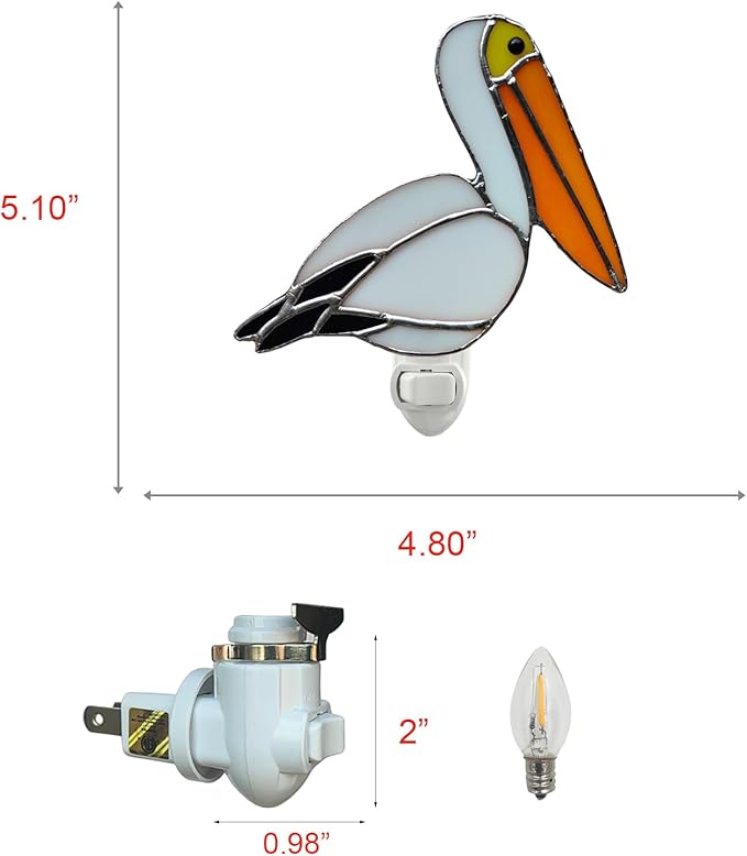 CHEZBABY Stained Glass Night Light Plug into Wall Lamp Decorative Accent Nightlight for Hallway Bedroom Bathroom Kitchen Home Décor(Pelican)