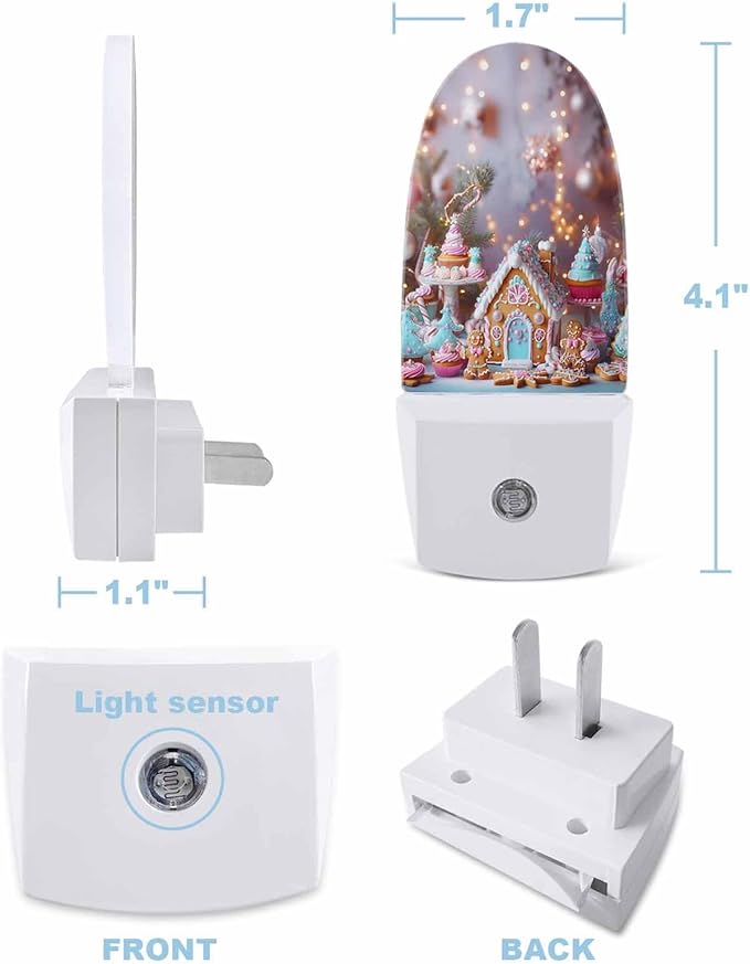 Winter Candy Lodge Turquoise Pine Tree Night Light Plug into Wall, Biscuit Christmas Ball Peach Popsicle Shape Night Light LED Nightlight with Light Sensors for Kids Bedroom Hallway
