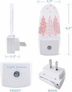 Night Light Plug into Wall, Winter Merry Christmas Trees Snowflakes Buffalo Check Simple Peach White Popsicle Shape Night Light LED Nightlight with Light Sensors for Kids Bedroom Hallway