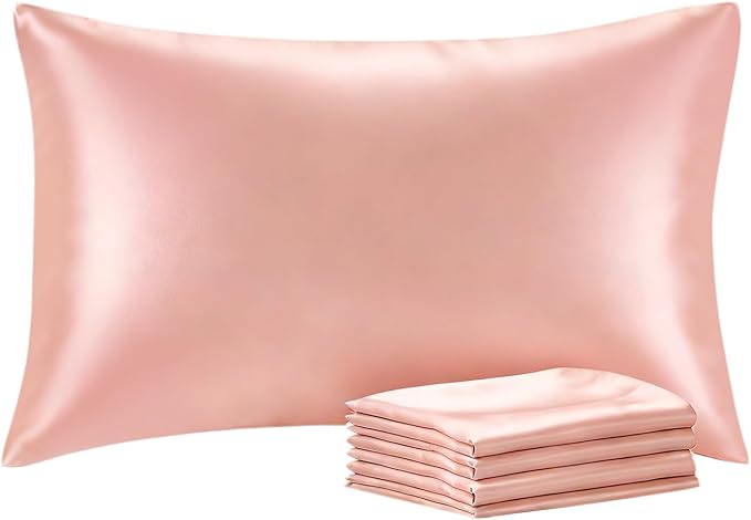 BEDELITE Satin Pillowcase with Zipper 4 Pack, Coral Pillow Cases Standard Size, Super Soft and Cooling Similar to Silk Pillow Cases, Gift for Women Men(20x26 Inches)