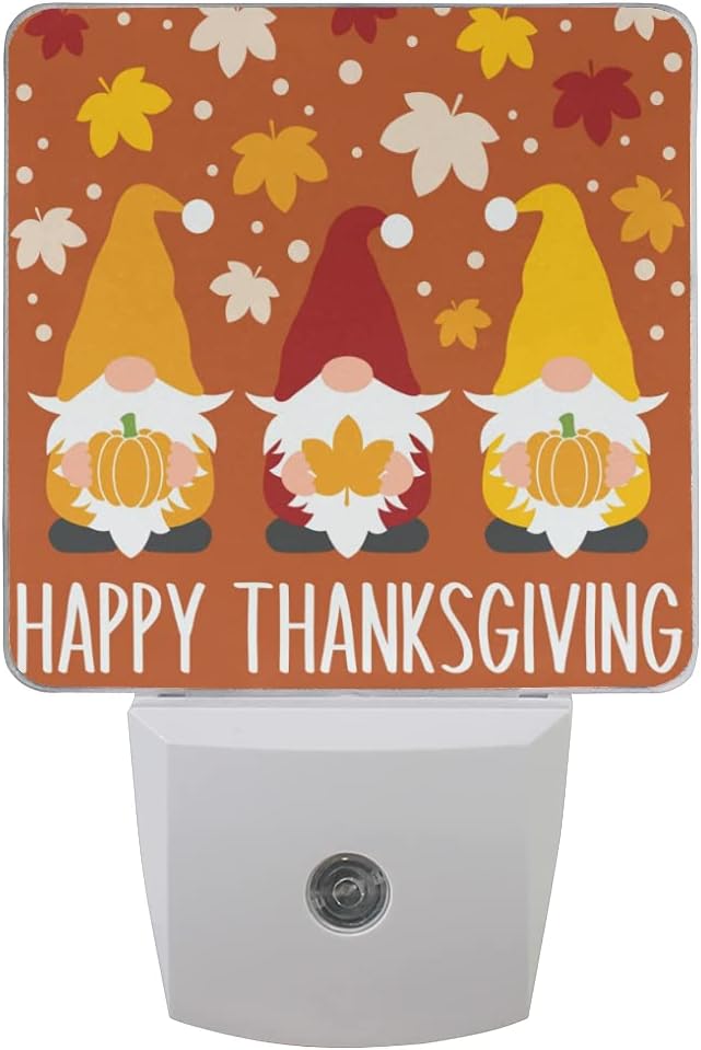 Plug in Night Light Lamp, Autumn Gnomes Thanksgiving Fall Dusk to Dawn Sensor LED Nightlight Smart Automatically Lights Bedroom, Bathroom, Kitchen, Hallway, Stairs, Energy
