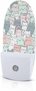 Night Light Plug into Wall, Cats Animals Lines Cute Peach Gray White Pale Turquoise Popsicle Shape Night Light LED Nightlight with Light Sensors for Kids Bedroom Hallway
