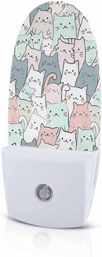 Night Light Plug into Wall, Cats Animals Lines Cute Peach Gray White Pale Turquoise Popsicle Shape Night Light LED Nightlight with Light Sensors for Kids Bedroom Hallway