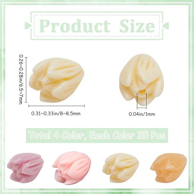 100Pcs 7x9mm 4 Colors Acrylic Flower Beads Jasmine Flower Beads Small Coral Shell Dyed Synthetic 3D Carved Cute Loose Beads Flowers for Jewelry Making Beading DIY Bracelet Necklace Earring