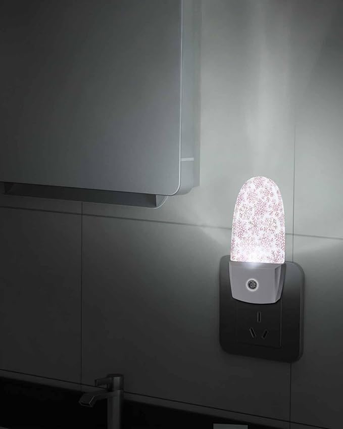 Night Light Plug into Wall, Merry Xmas Winter Bright Red Peach Snowflakes Retro Watercolor White Popsicle Shape Night Light LED Nightlight with Light Sensors for Kids Bedroom Hallway