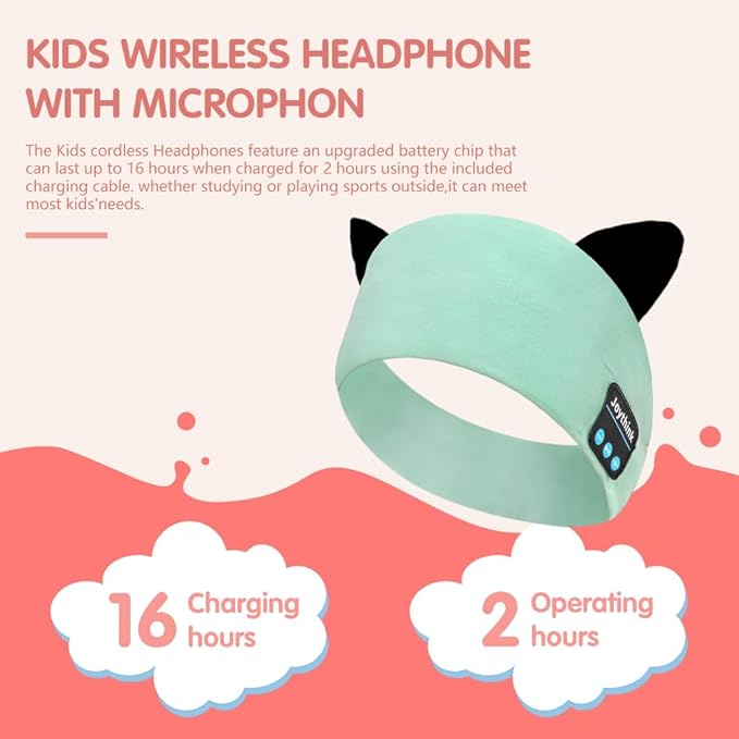 Joythink Kids Bluetooth Headband Headphones Sleep Mask Wireless Earphones Built in Thin Speaker Adjustable Sports Headset Sleep Headband for Girls Boys Toddler Children Baby Airplane Travel Study Aqua