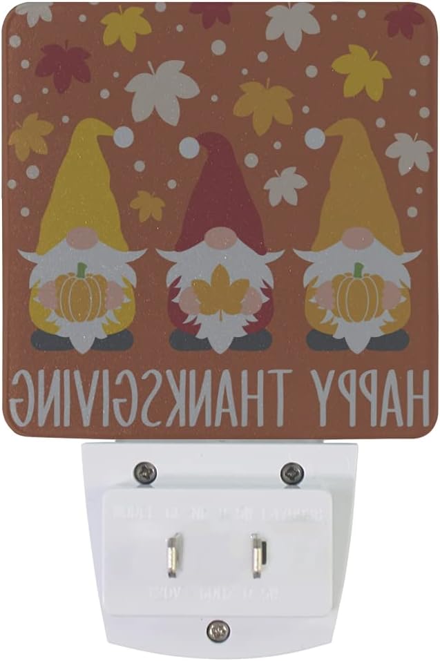 Plug in Night Light Lamp, Autumn Gnomes Thanksgiving Fall Dusk to Dawn Sensor LED Nightlight Smart Automatically Lights Bedroom, Bathroom, Kitchen, Hallway, Stairs, Energy