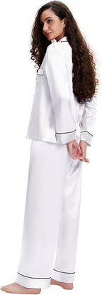 Lonxu Silk Satin Womens Pajama Sets Button Down Sleepwear Loungewear XS~3XL