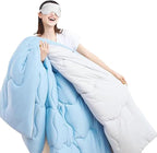 COTTEBED Reversible Blue and Light Gray Bed Comforter Queen Sets, Jersey Knit T-Shirt Feel Ultra-Soft Lightweight Breathable Cozy Bedding Down Quilt Blanket & 2 Pillowsham All Season Use (Full/Queen)