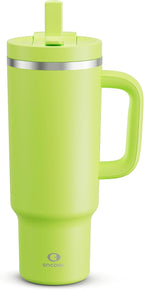 ENCOOL 40 oz Tumbler with Handle and Straw: Stainless Steel Insulated Tumbler Keeps Cold for 24 Hours, Leakproof Travel Cup Fits in Cup Holder and BPA-Free,Sharp Green