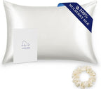 ALASKA BEAR Silk Pillowcase for Hair and Skin, 100% Mulberry Silk Pillow Cases Queen Size for Beauty and Cool Sleep, Scrunchy Gift Set, Natural White(1pc, Ivory)