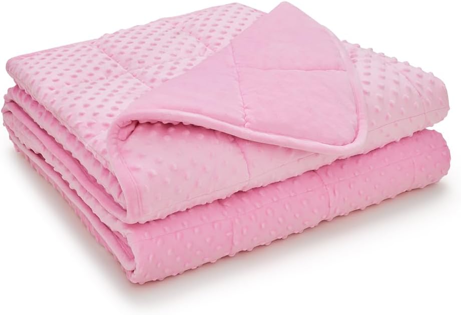 TONGDADA Minky Weighted Blanket | 40''x60'',7lbs | Cozy and Soft Minky Weighted Throw Blanket | Luxury Velvet with Premium Glass Beads | Pink Minky