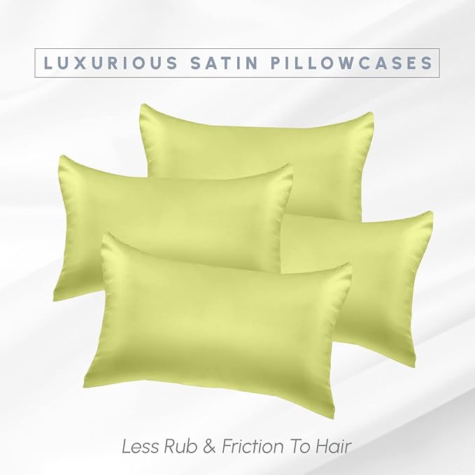 Elegant Comfort 4-Pack Cooling Viscose Satin Pillowcase Set with Hidden Zipper Closure, Silky Smooth for Best Hair and Skin Care-Beautiful Gift Box-4-Piece Satin Pillowcase Set, King, Pistachio Green
