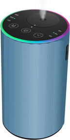 Waterless Essential Oil Diffuser, 7 Colors LED Light, Battery Powered Mini Scent Air Machine, Aromatherapy Mist Diffuser for Home Room Car Office，Black Aluminum Alloy (Blue)